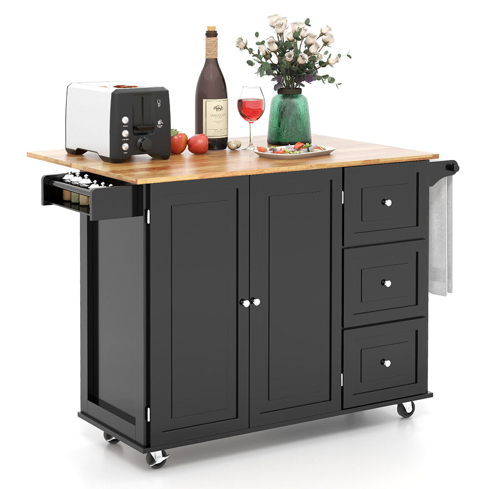 Sana Kitchen Island Cart on Wheels w/ Drop Leaf