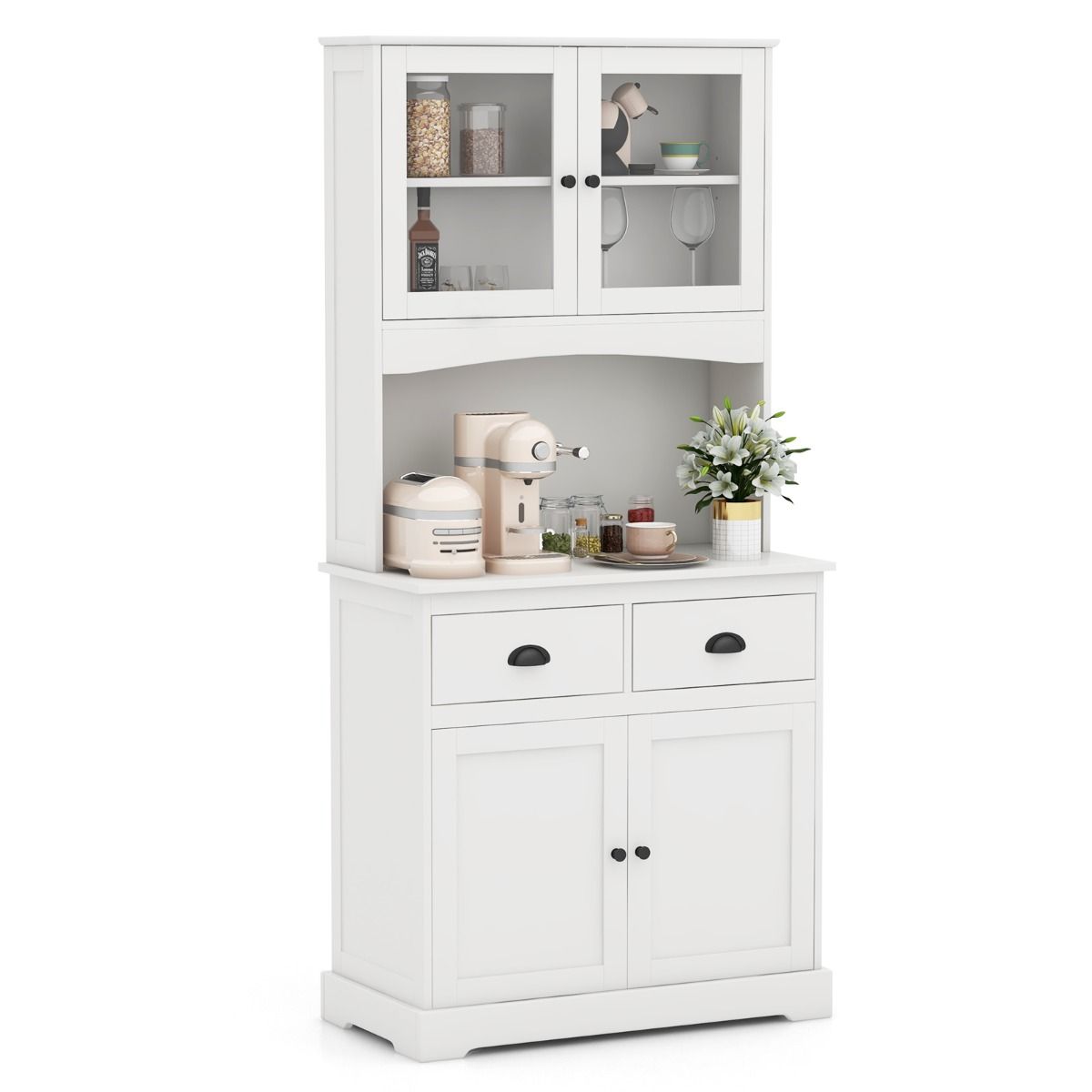 Eudora Kitchen Pantry/Buffet Cabinet w/Tempered Glass Doors