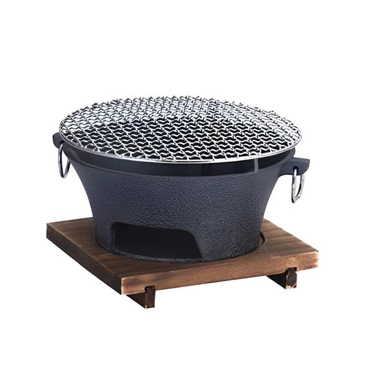 Arigato Cast Iron Charcoal Table Grill/BBQ w/Wooden Board - 3 Sizes