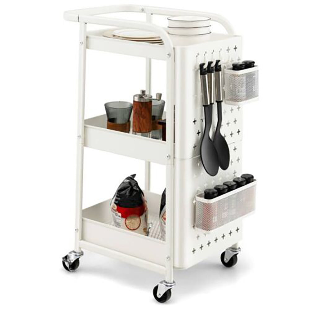 Arca 3-Tier Kitchen Storage Trolley w/ Shelves, Pegboards