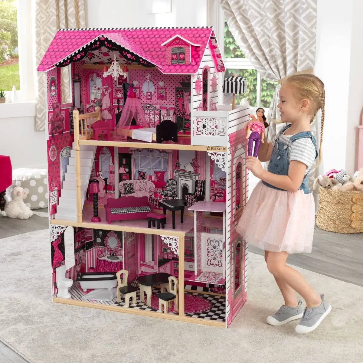 Carolina Stylish Dollhouse - 120cm Height 3 Levels 15 Accessories