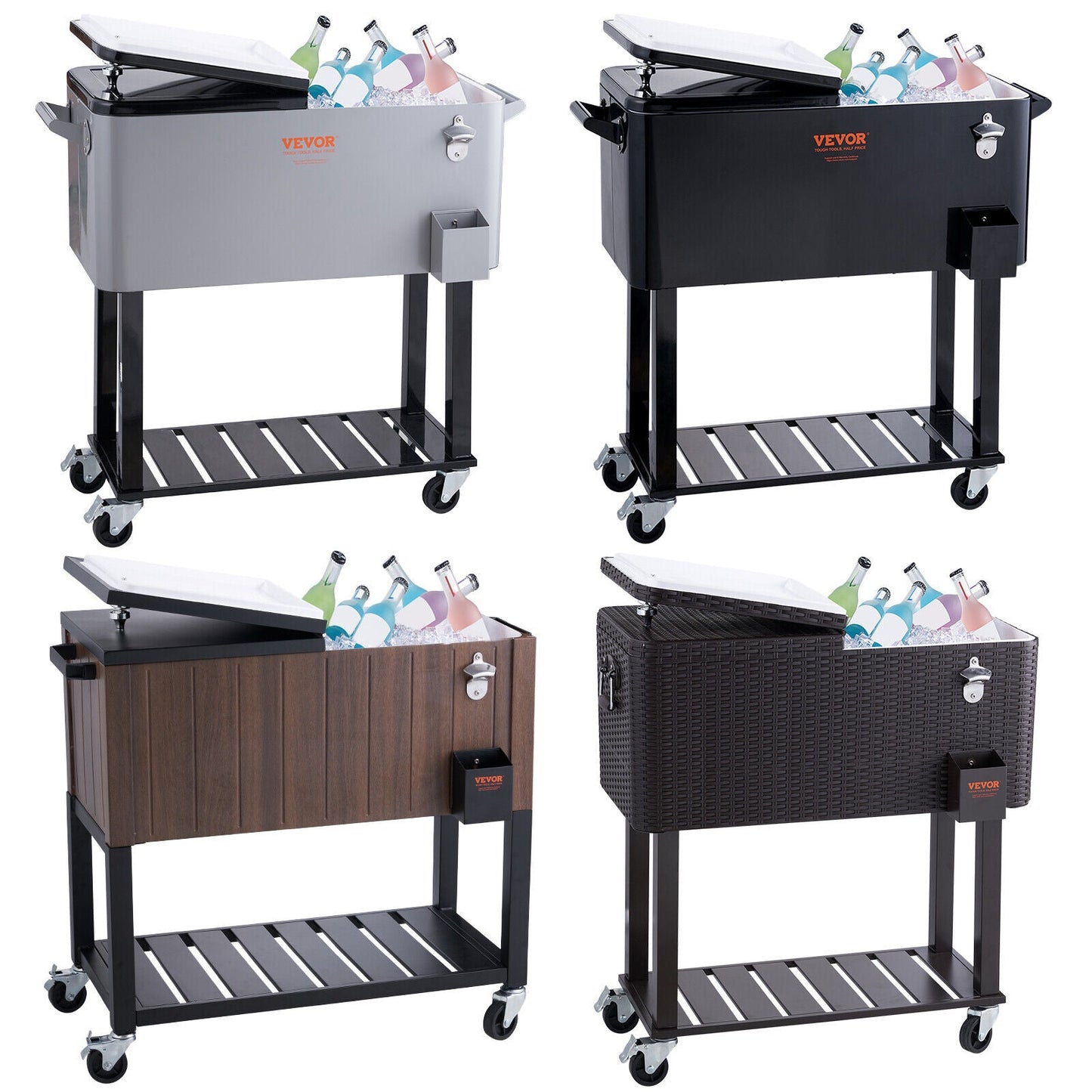 PartyTime Rolling Cooler Cart w/Drainage - 4 Designs