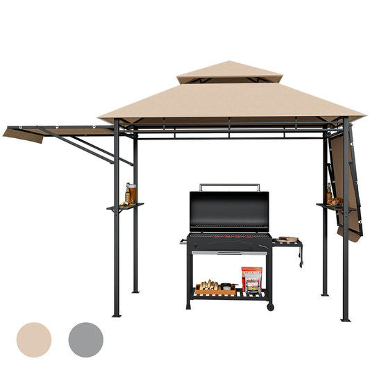 Cortona Patio Gazebo w/Side Awnings,Shelves and 2-Tier Canopy