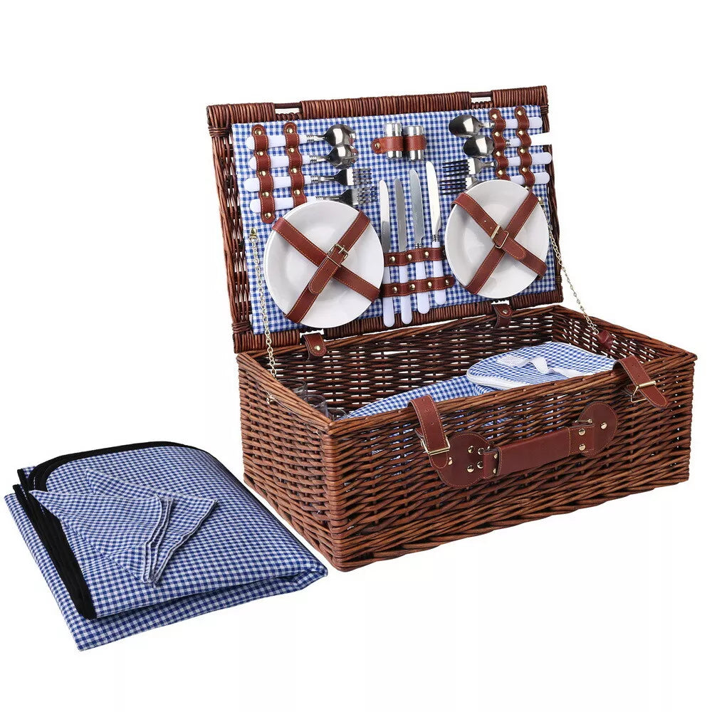 Alfresco 4 Person Picnic Basket w/Insulated Blanket