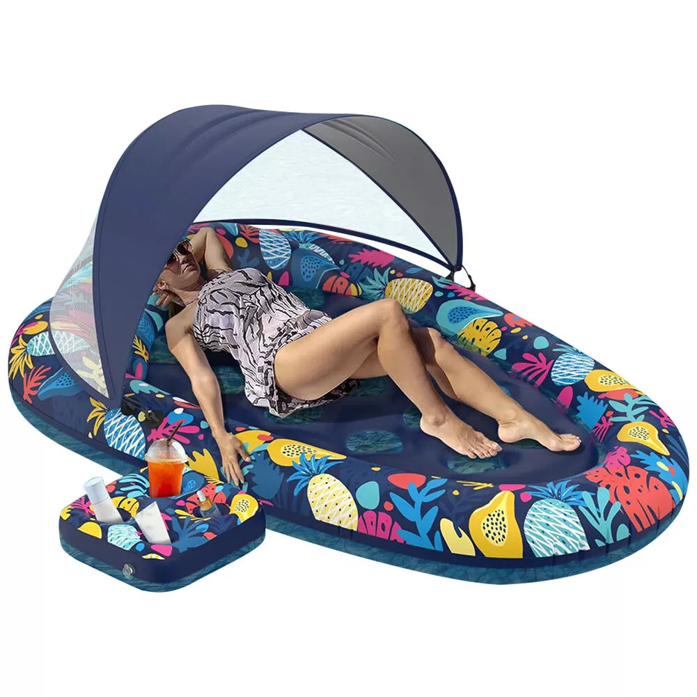 Bimini Inflatable Pool Floatie w/Sun Shade Canopy & Cup Holder