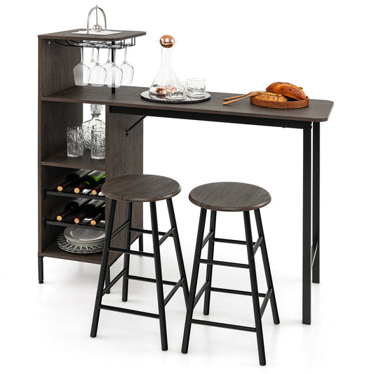 Argenta 3pc Bar Table & Chair Set w/Wine Rack