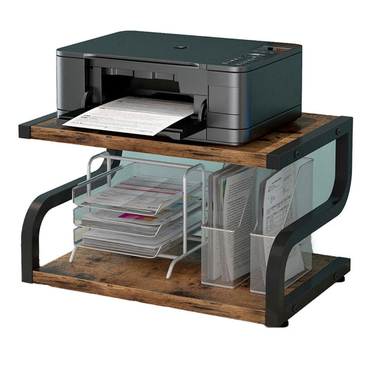 Workplace Wood & Steel Desktop Shelf Printer Stand w/Storage Rack