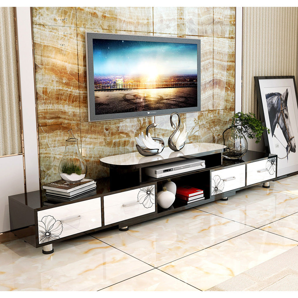 Verity Large 4-Drawer Extendable TV Cabinet (High Gloss White & Black)