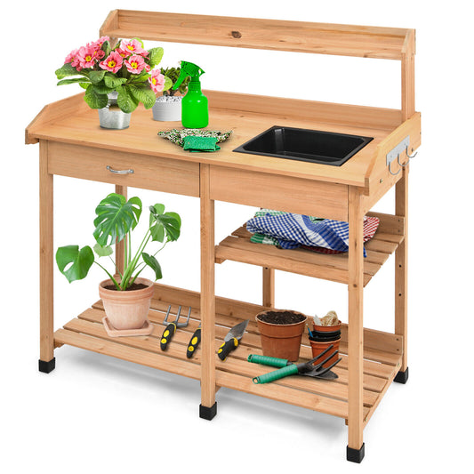 Oasis Potting Bench/Workstation w/Sink, Storage Shelf and Hooks