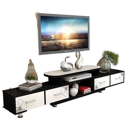 Verity Large 4-Drawer Extendable TV Cabinet (High Gloss White & Black)