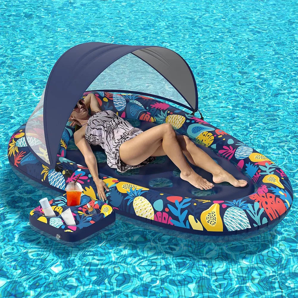 Bimini Inflatable Pool Floatie w/Sun Shade Canopy & Cup Holder