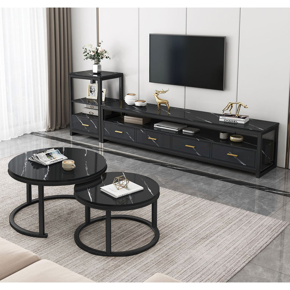 Sonoma 3-Piece Set Marble Look Coffee Table, TV Cabinet & Side Table