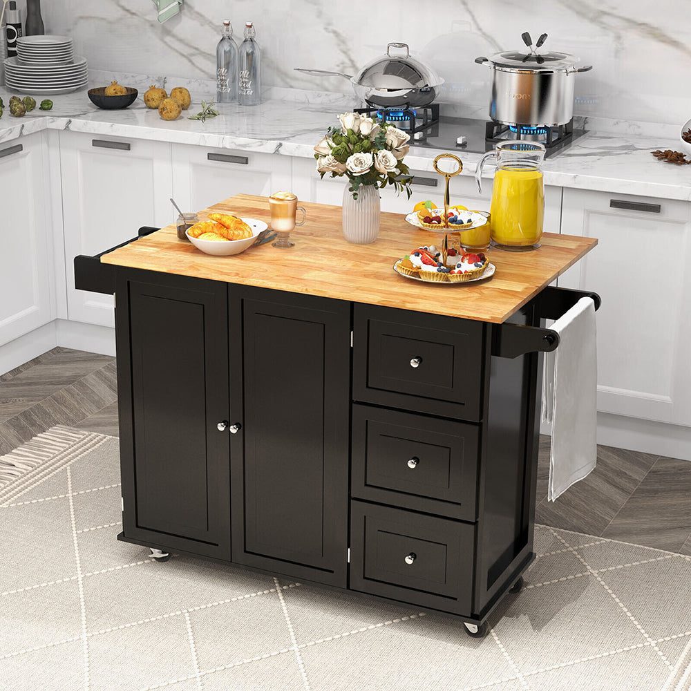 Sana Kitchen Island Cart on Wheels w/ Drop Leaf