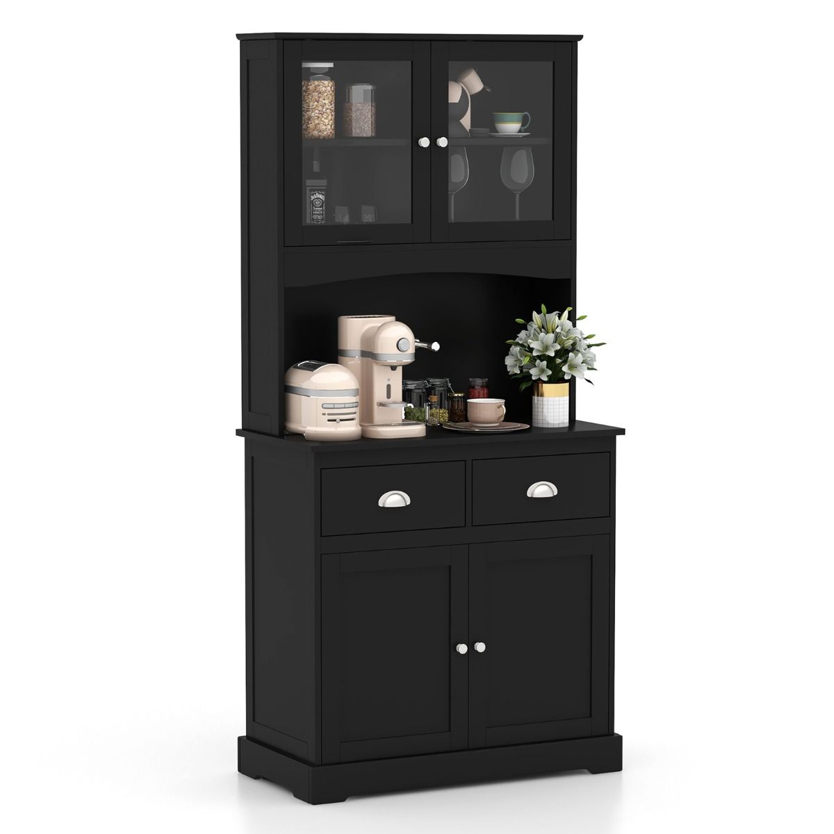 Eudora Kitchen Pantry/Buffet Cabinet w/Tempered Glass Doors