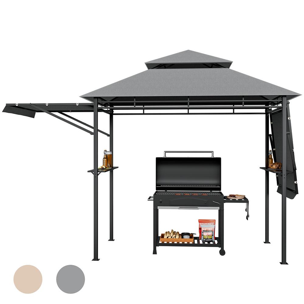 Cortona Patio Gazebo w/Side Awnings,Shelves and 2-Tier Canopy