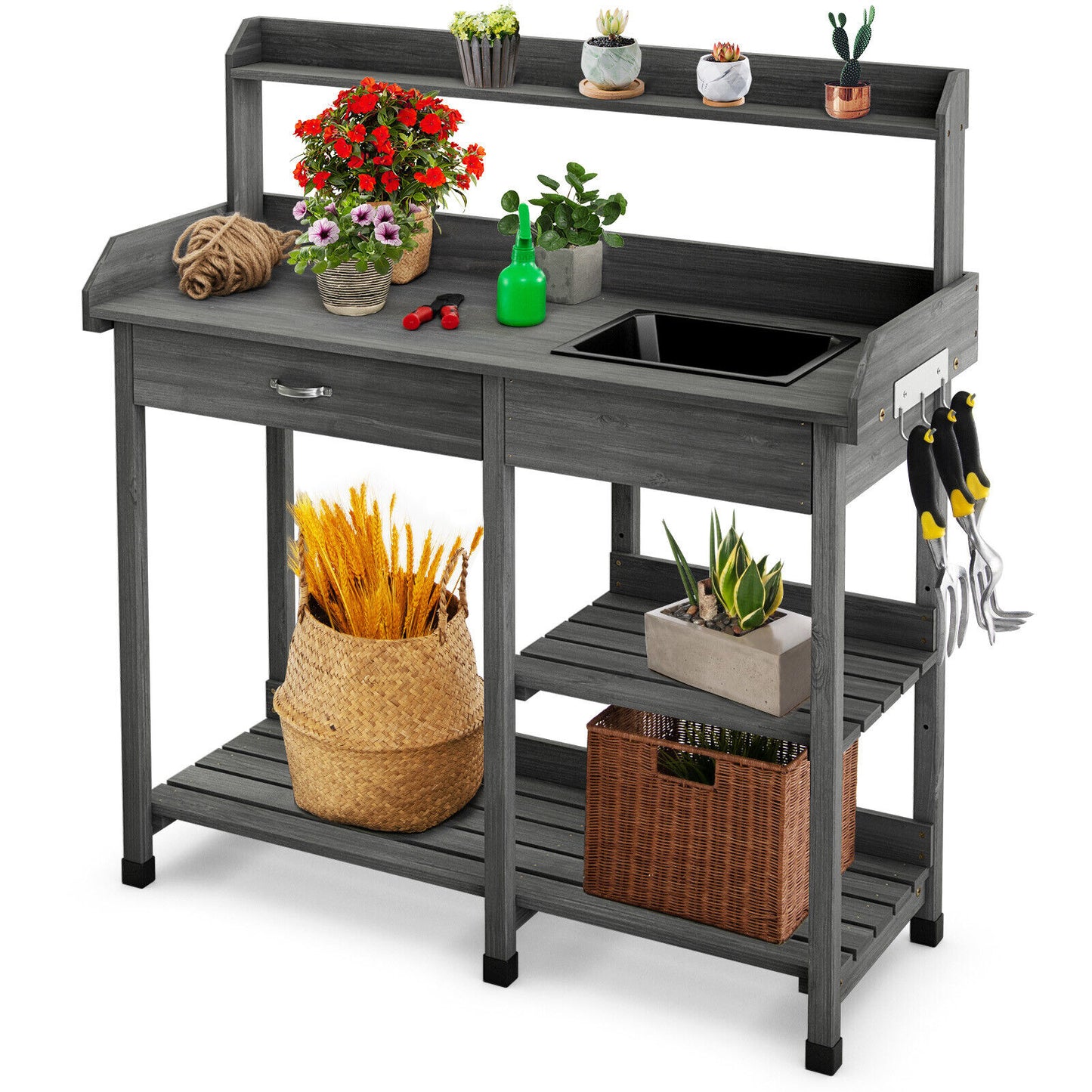 Oasis Potting Bench/Workstation w/Sink, Storage Shelf and Hooks