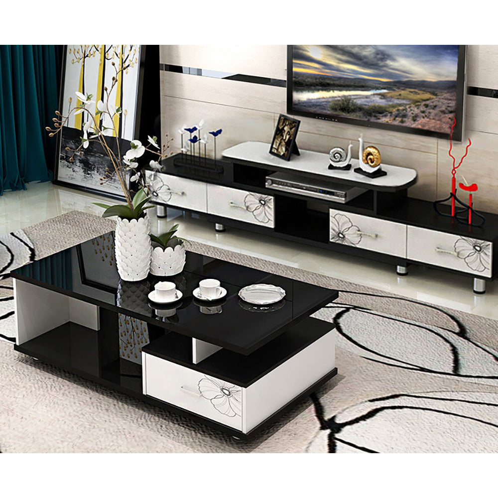 Verity Large 4-Drawer Extendable TV Cabinet (High Gloss White & Black)