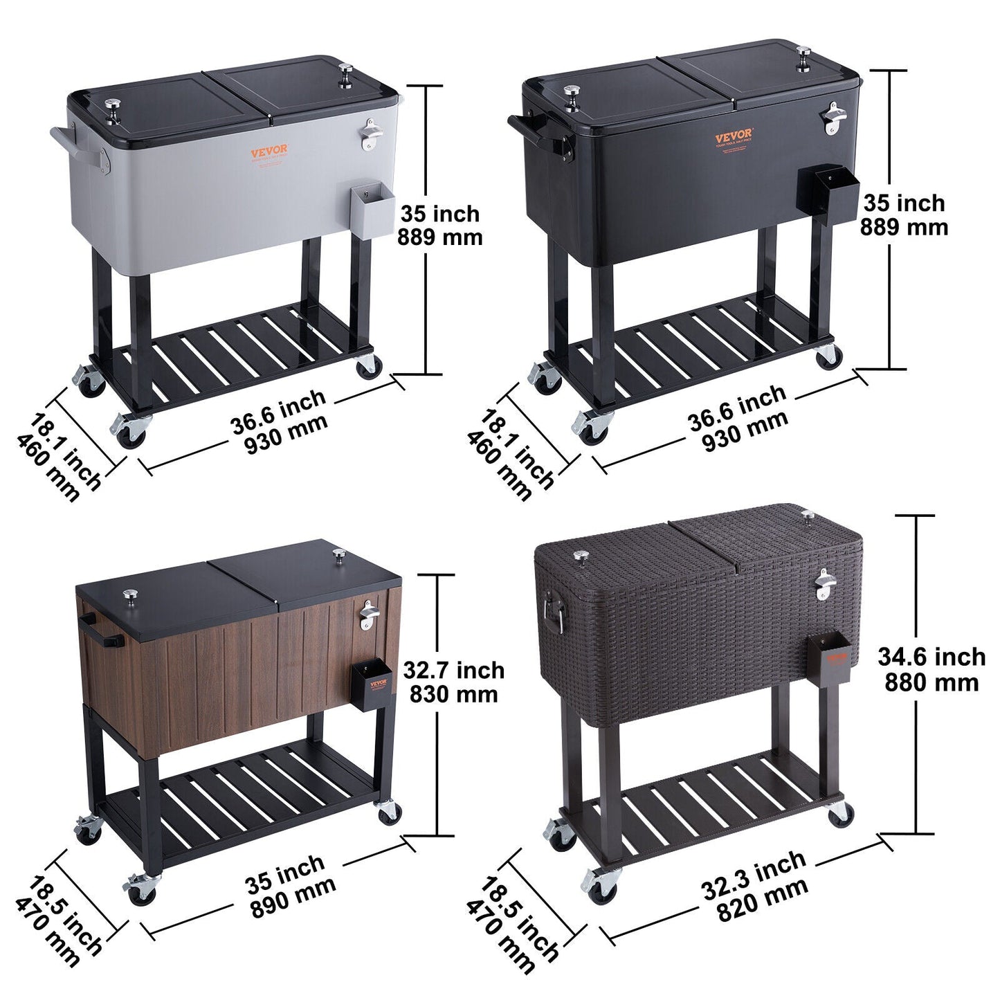 PartyTime Rolling Cooler Cart w/Drainage - 4 Designs