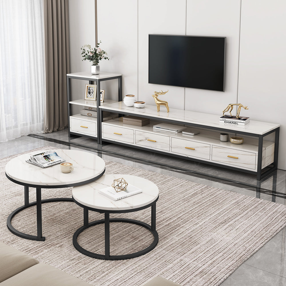 Sonoma 3-Piece Set Marble Look Coffee Table, TV Cabinet & Side Table