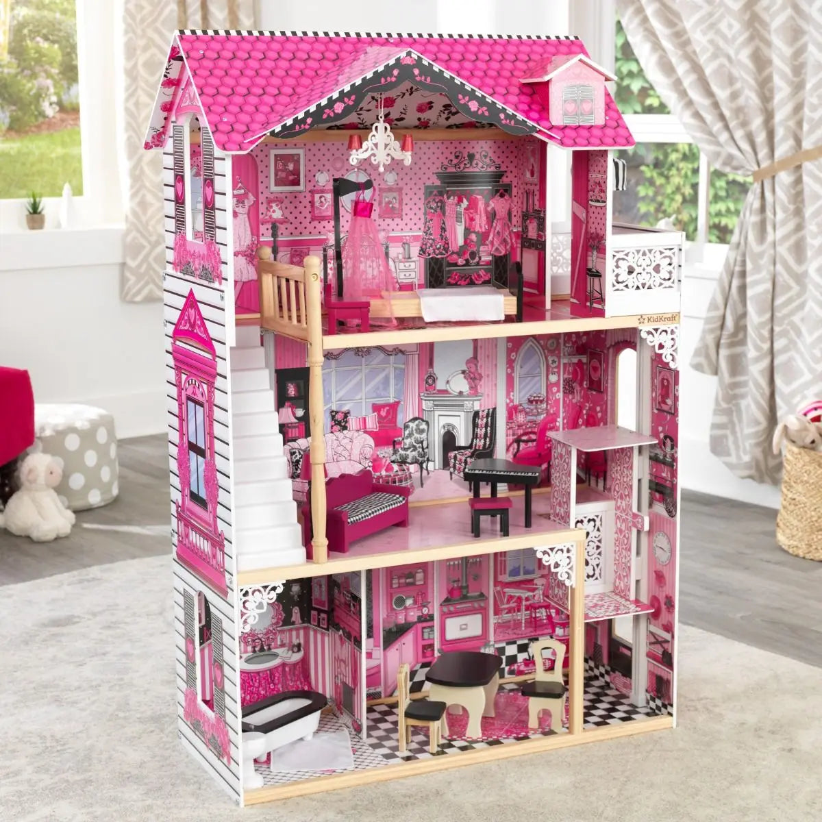 Carolina Stylish Dollhouse - 120cm Height 3 Levels 15 Accessories