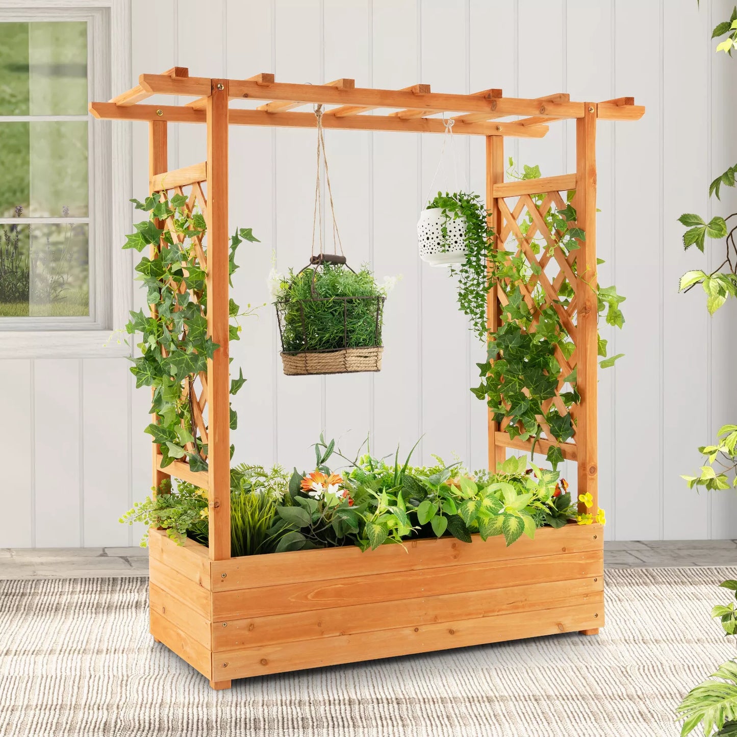 Sunray Raised Garden Bed w/Top & Side Trellis