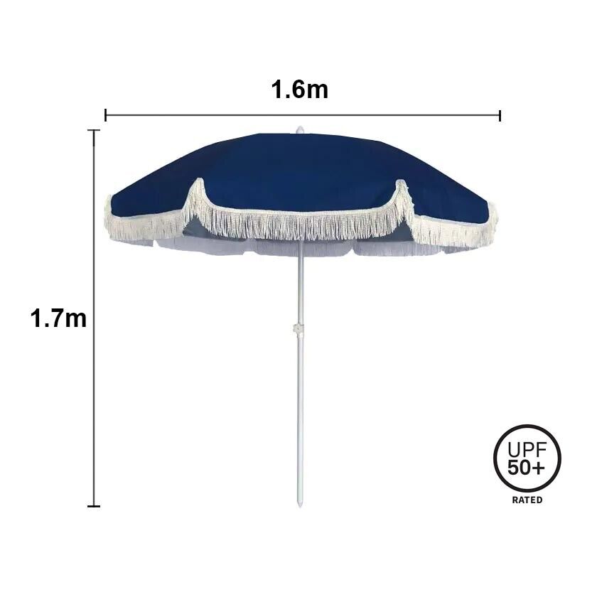 Classic Retro Beach Umbrella w/Tassel Trim