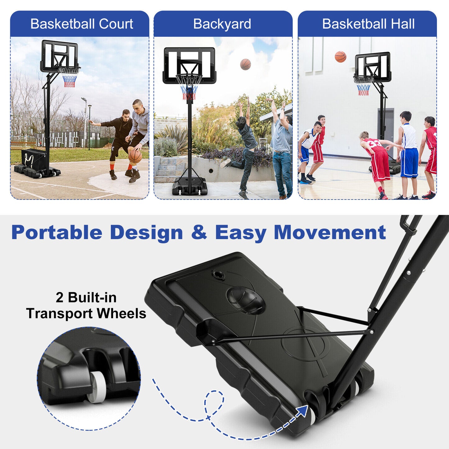 3.05m Portable Adjustable Basketball Hoop w/Secure Bag