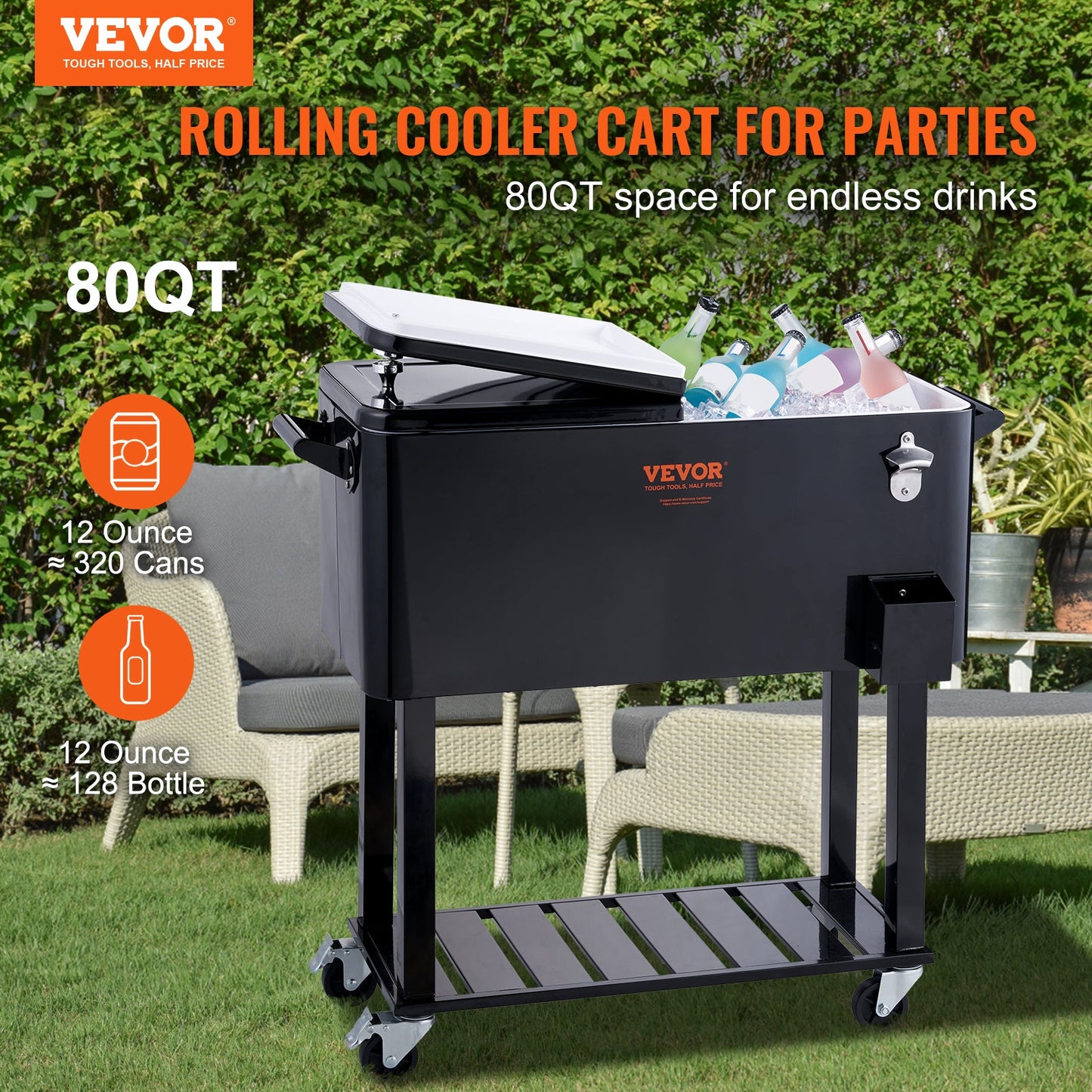 PartyTime Rolling Cooler Cart w/Drainage - 4 Designs