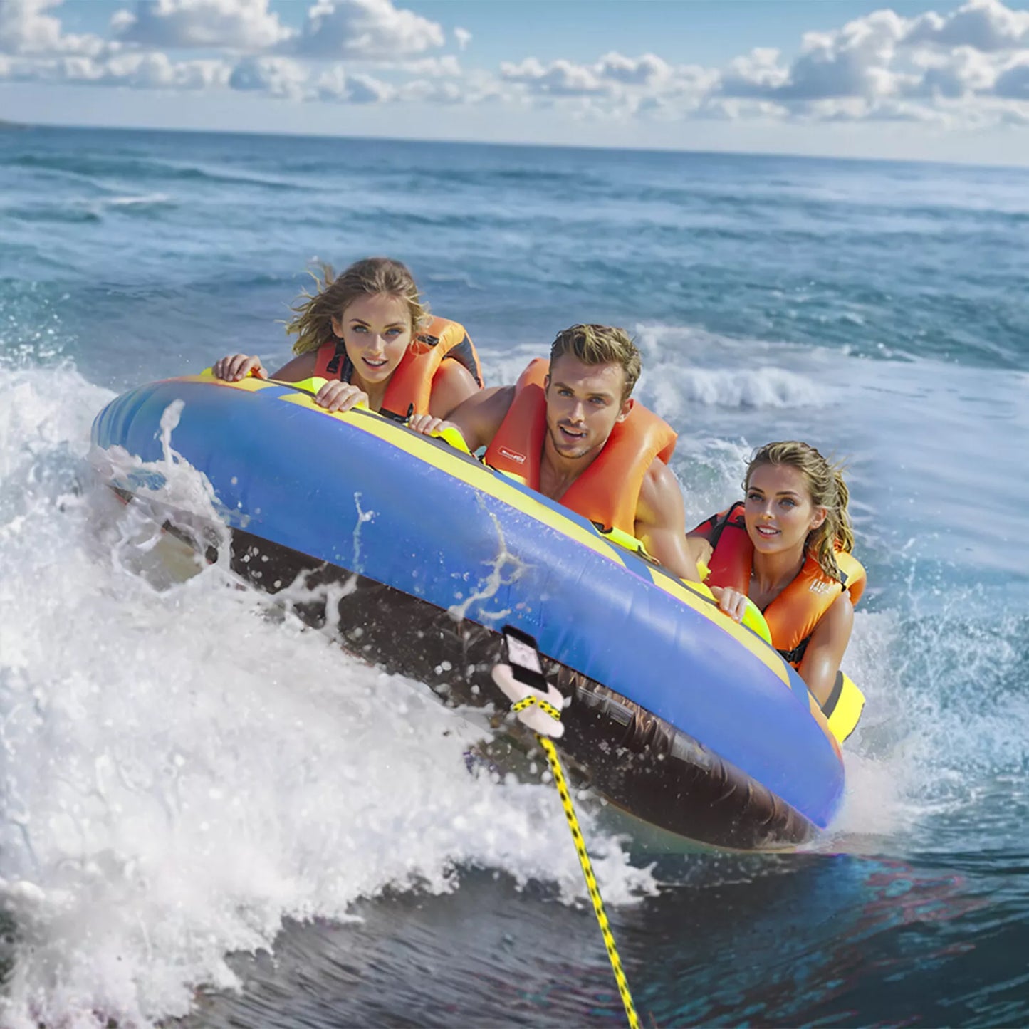 Vivo Inflatable Towable Tube - 1-3 Riders with Bumper Fins