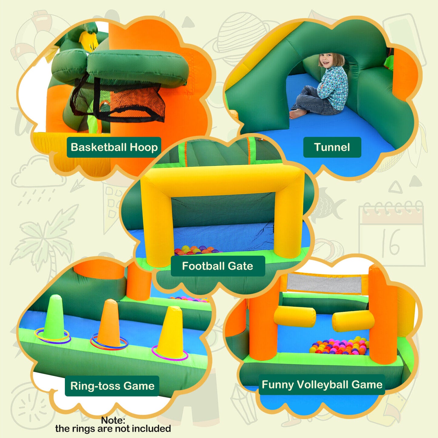 Wonderland 8-in-1 Kids Inflatable Bounce House/Jumping Castle incl Blower