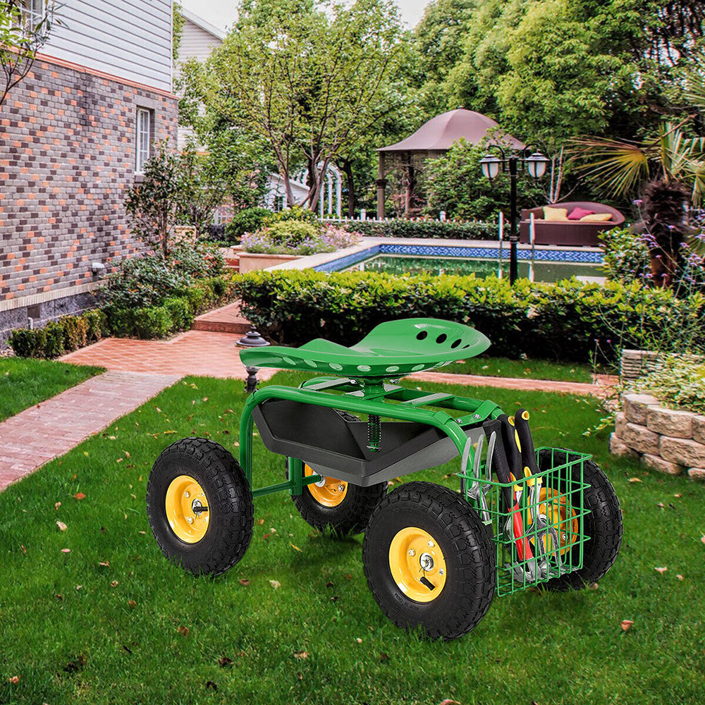 Rolling Garden Cart With Tool Tray & Work Seat