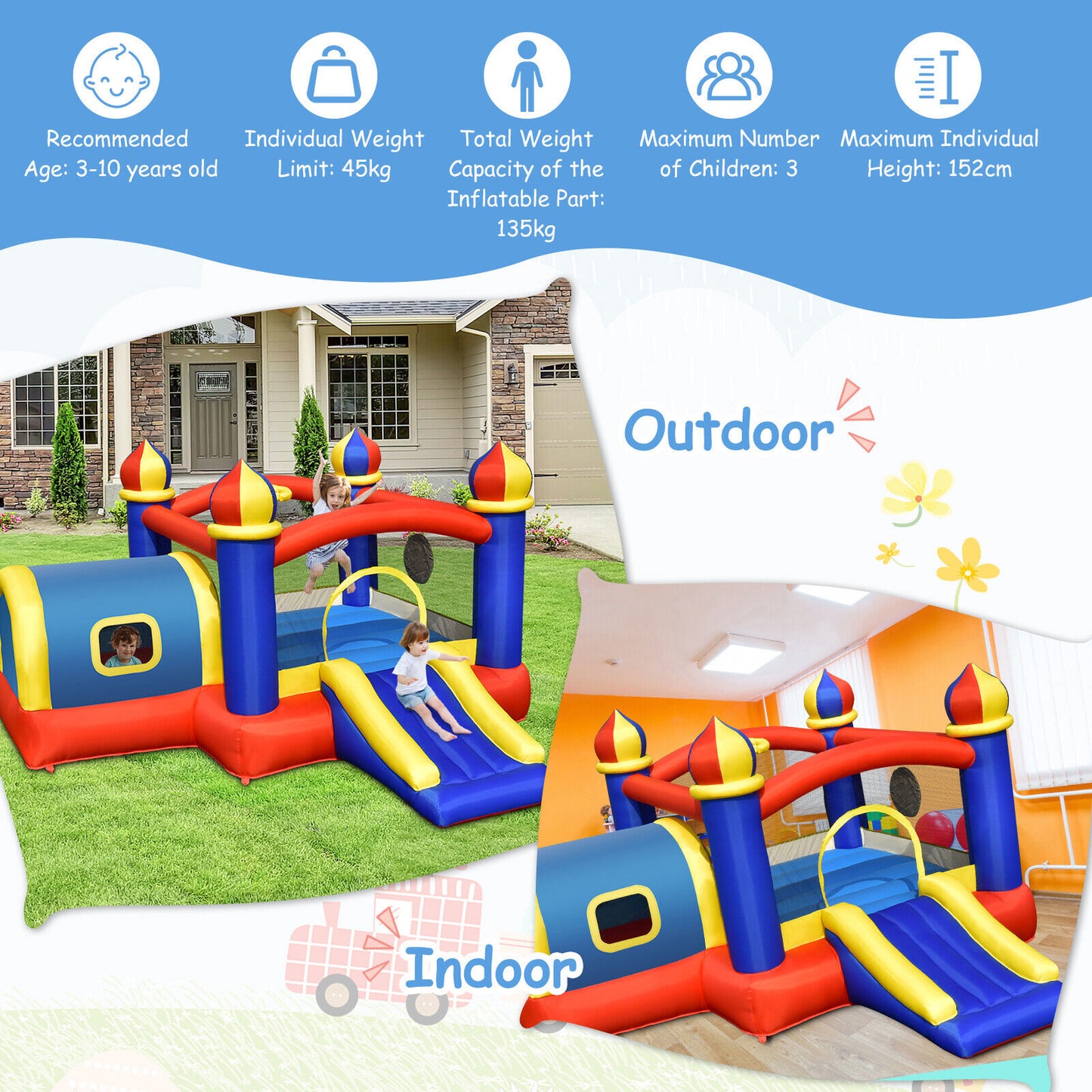 Fabuloso 5 IN 1 Inflatable Jumping Castle w/Slide Playhouse & Dart Game