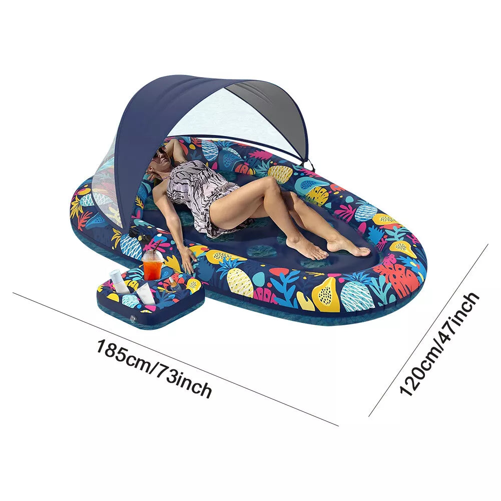 Bimini Inflatable Pool Floatie w/Sun Shade Canopy & Cup Holder