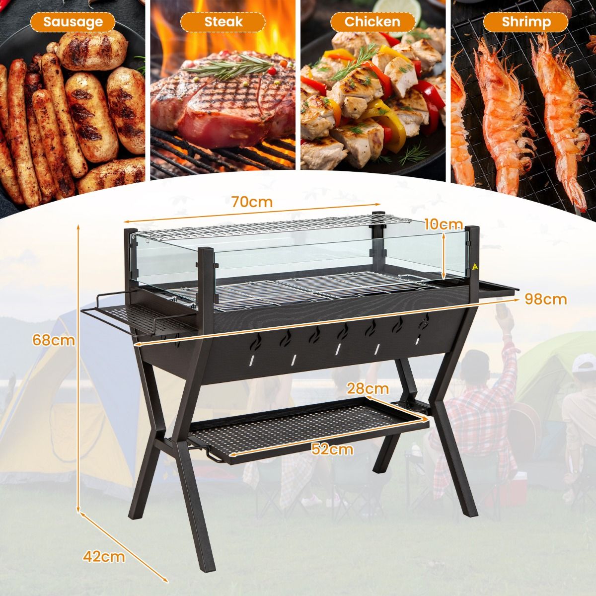 Quintu Barbecue Charcoal Grill w/Wind Guard & Seasoning Racks