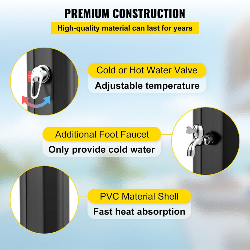 Sunny 2.2m Solar Heated Shower w/360° Head & Foot Tap Spigot -  35L