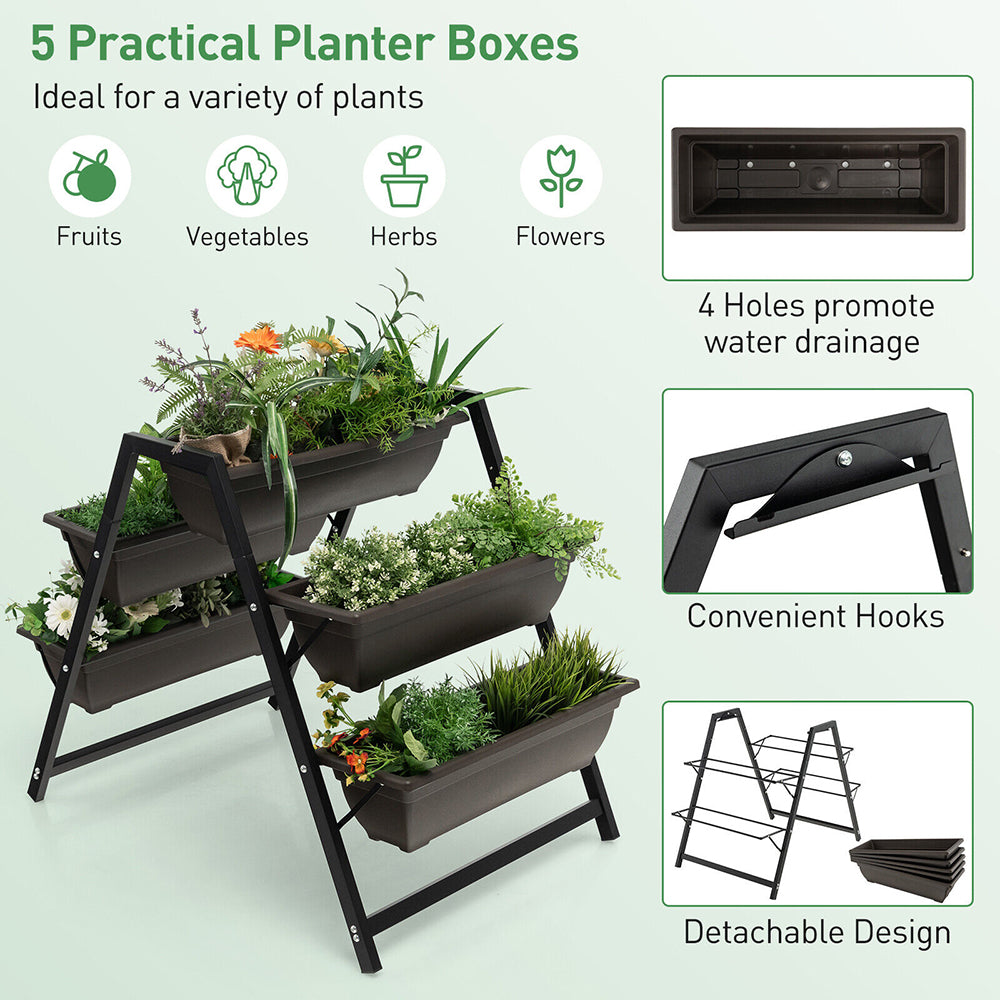 3-Tier Vertical Planter w/5 Plant Boxes Indoor/Outdoor