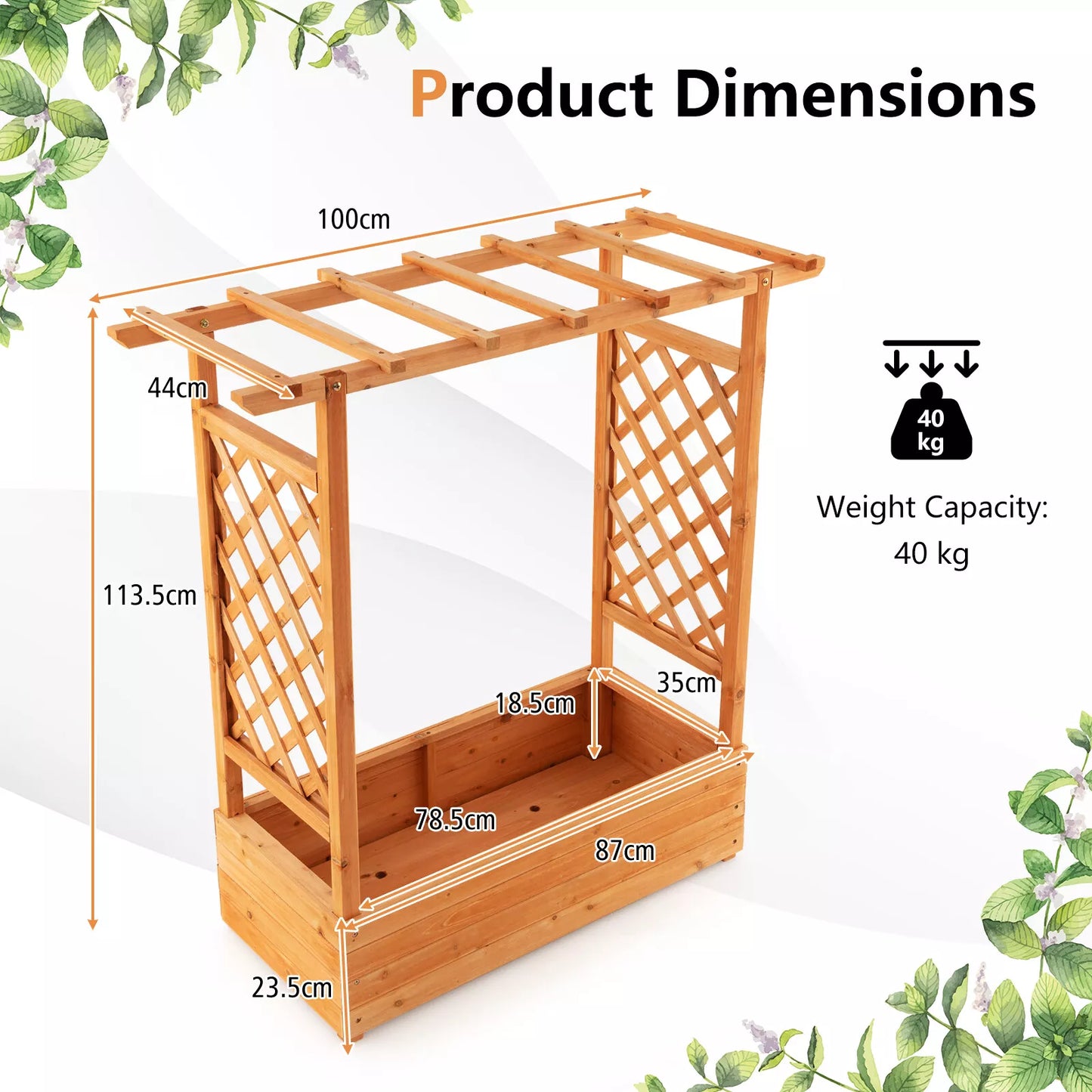 Sunray Raised Garden Bed w/Top & Side Trellis