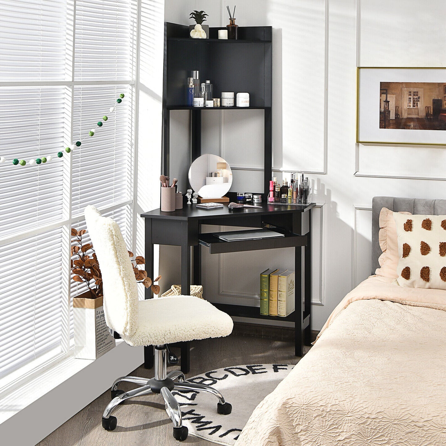 Mille Triangular Corner Desk w/ Hutch & Keyboard Tray