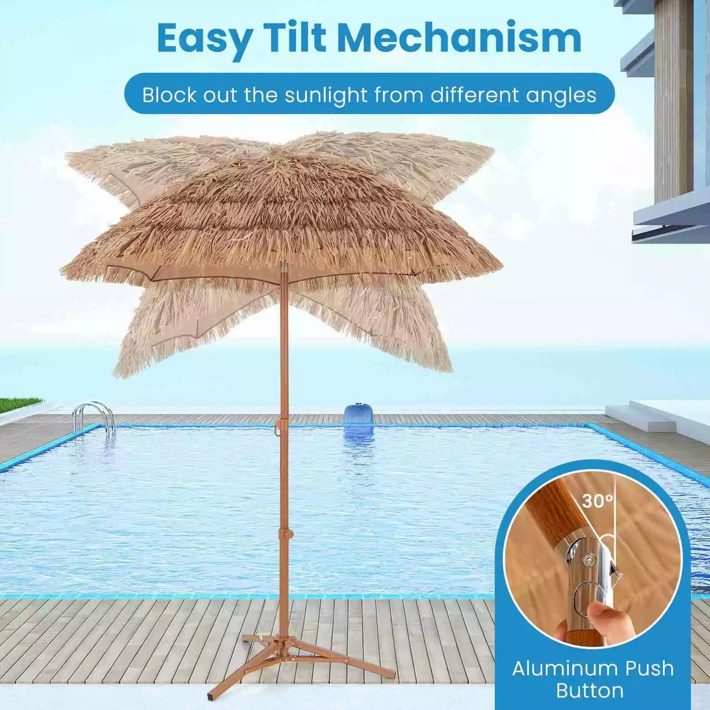 Maui Thatched Tiki Umbrella,2M Foldable