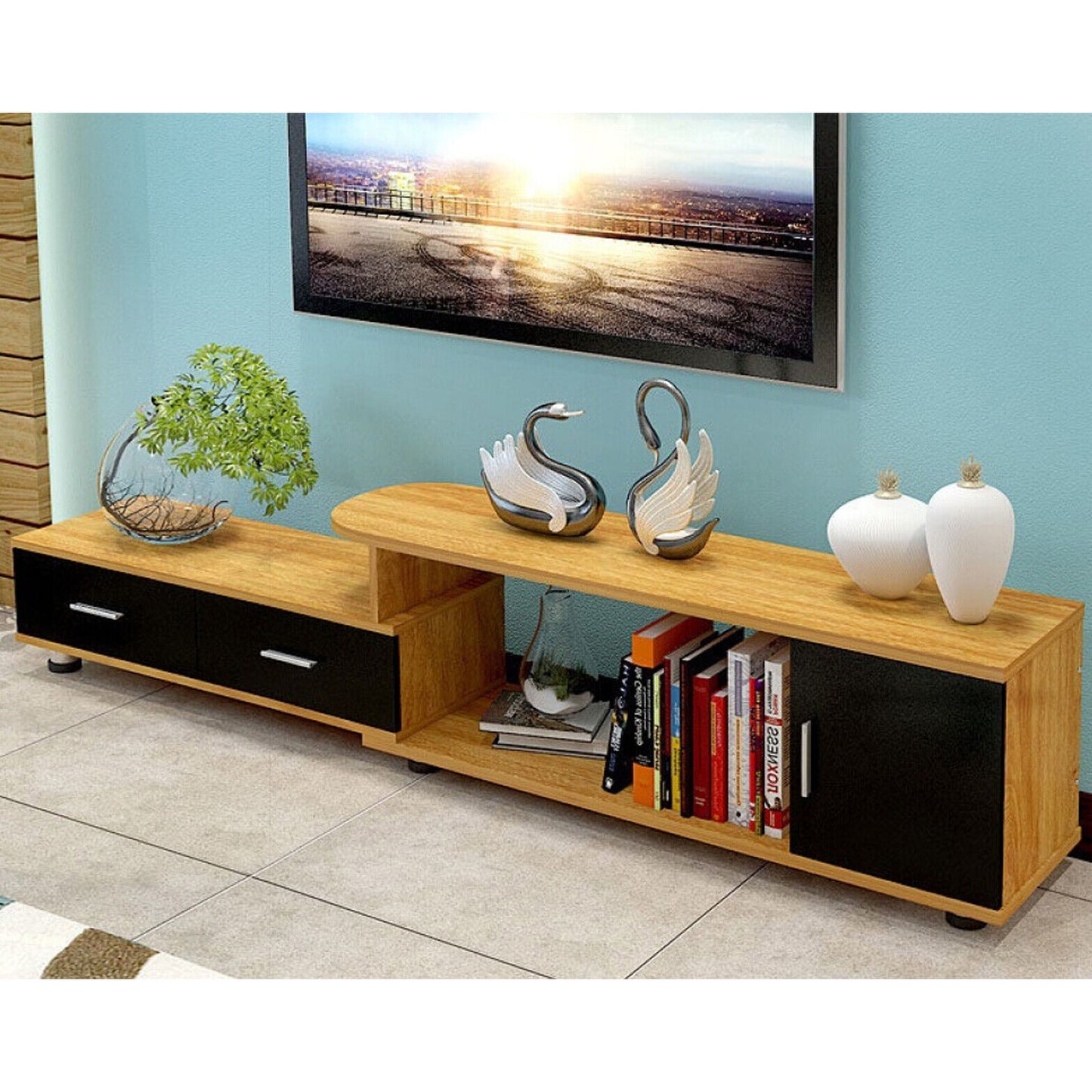 Anatola TV Cabinet Extendable Entertainment Units TV Stand Storage 2 Drawers NEW