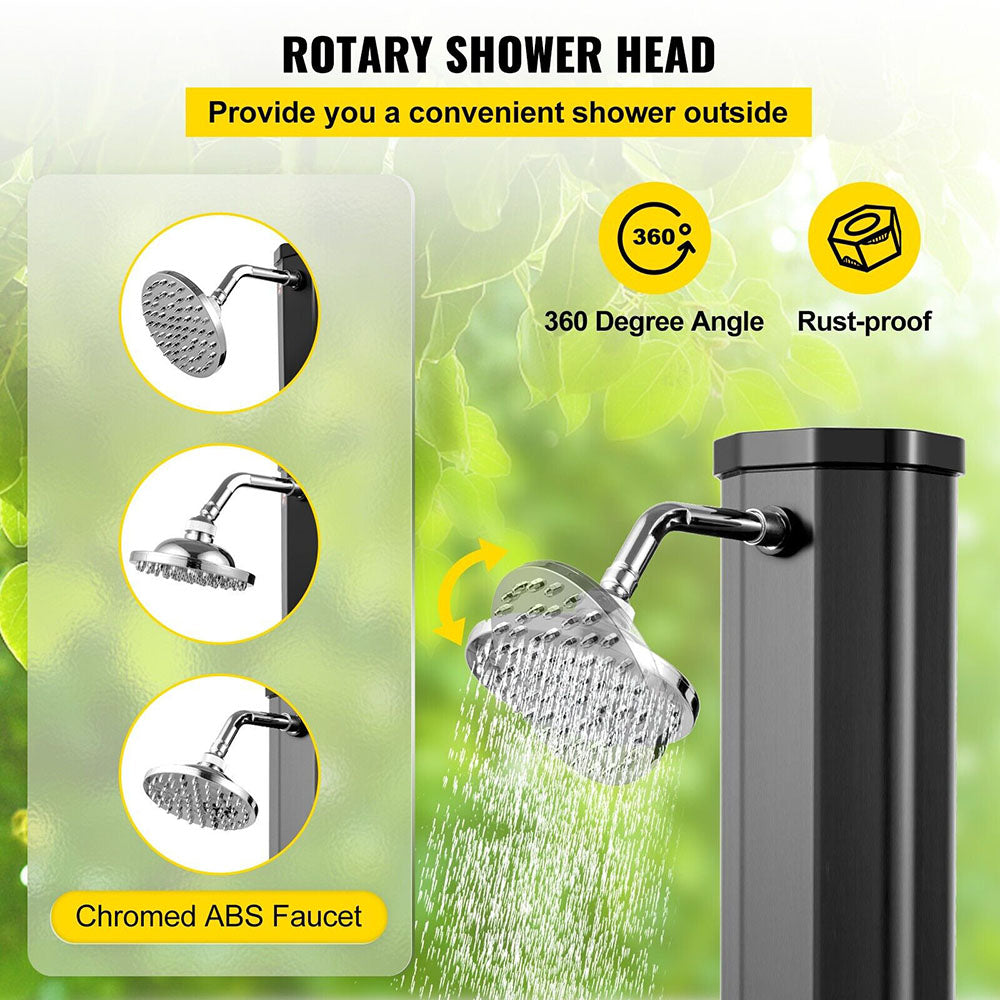 Sunny 2.2m Solar Heated Shower w/360° Head & Foot Tap Spigot -  35L