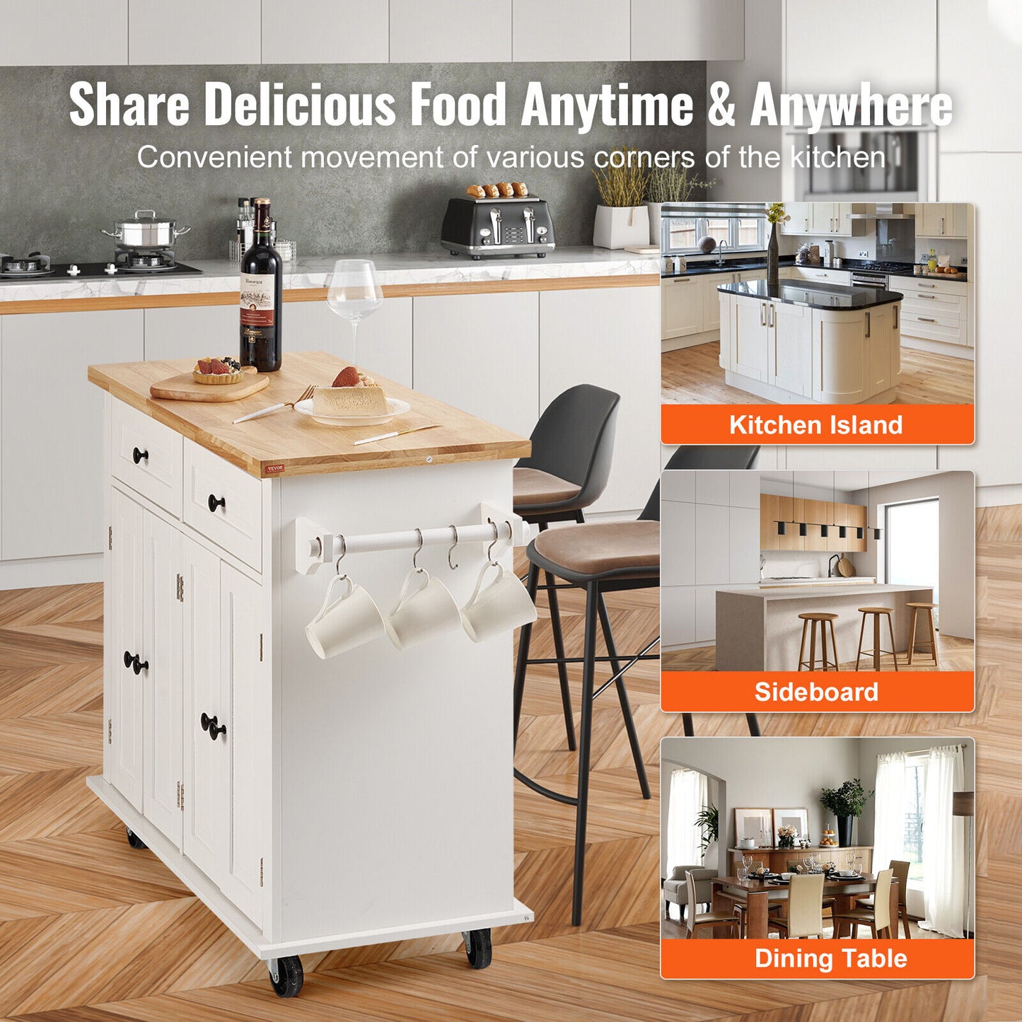 Perfecta Rolling Kitchen Island Cart/Cabinet Cart