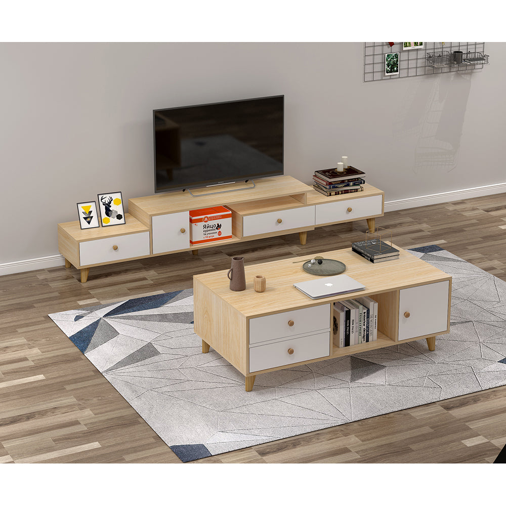 Doric 2pc Set - Wooden Coffee Table & TV Cabinet