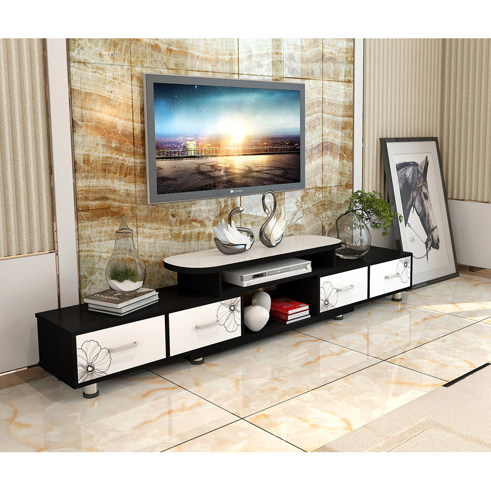 Verity Large 4-Drawer Extendable TV Cabinet (High Gloss White & Black)