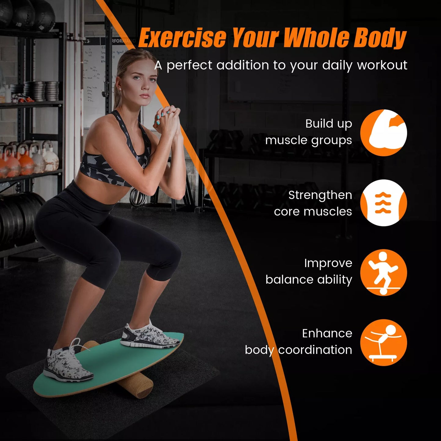 Wood Balance Board Exercise/Skateboard/SurfTrainer