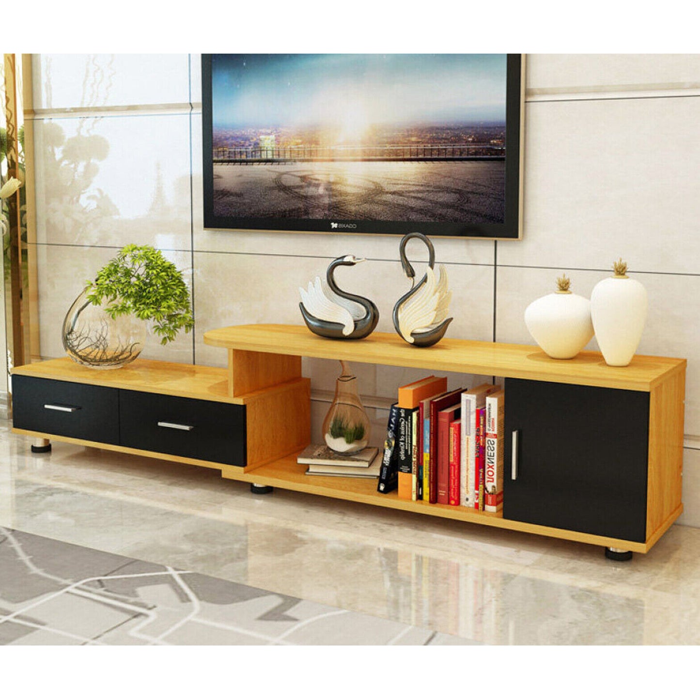 Anatola TV Cabinet Extendable Entertainment Units TV Stand Storage 2 Drawers NEW