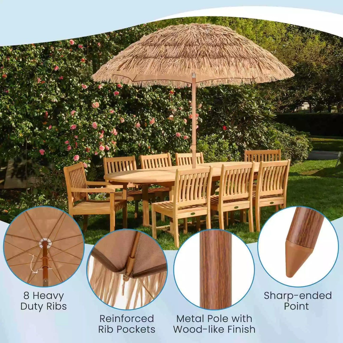 Maui Thatched Tiki Umbrella,2M Foldable