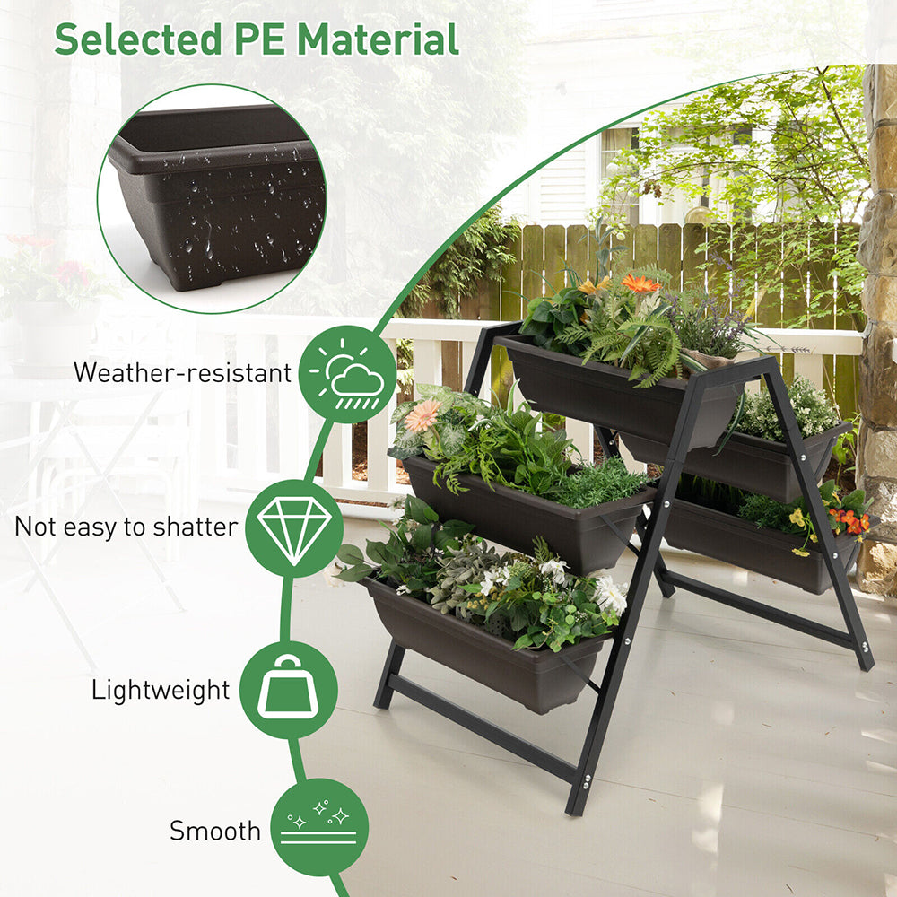 3-Tier Vertical Planter w/5 Plant Boxes Indoor/Outdoor