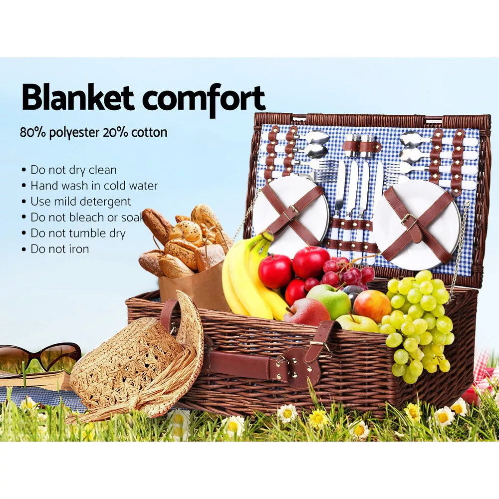 Alfresco 4 Person Picnic Basket w/Insulated Blanket