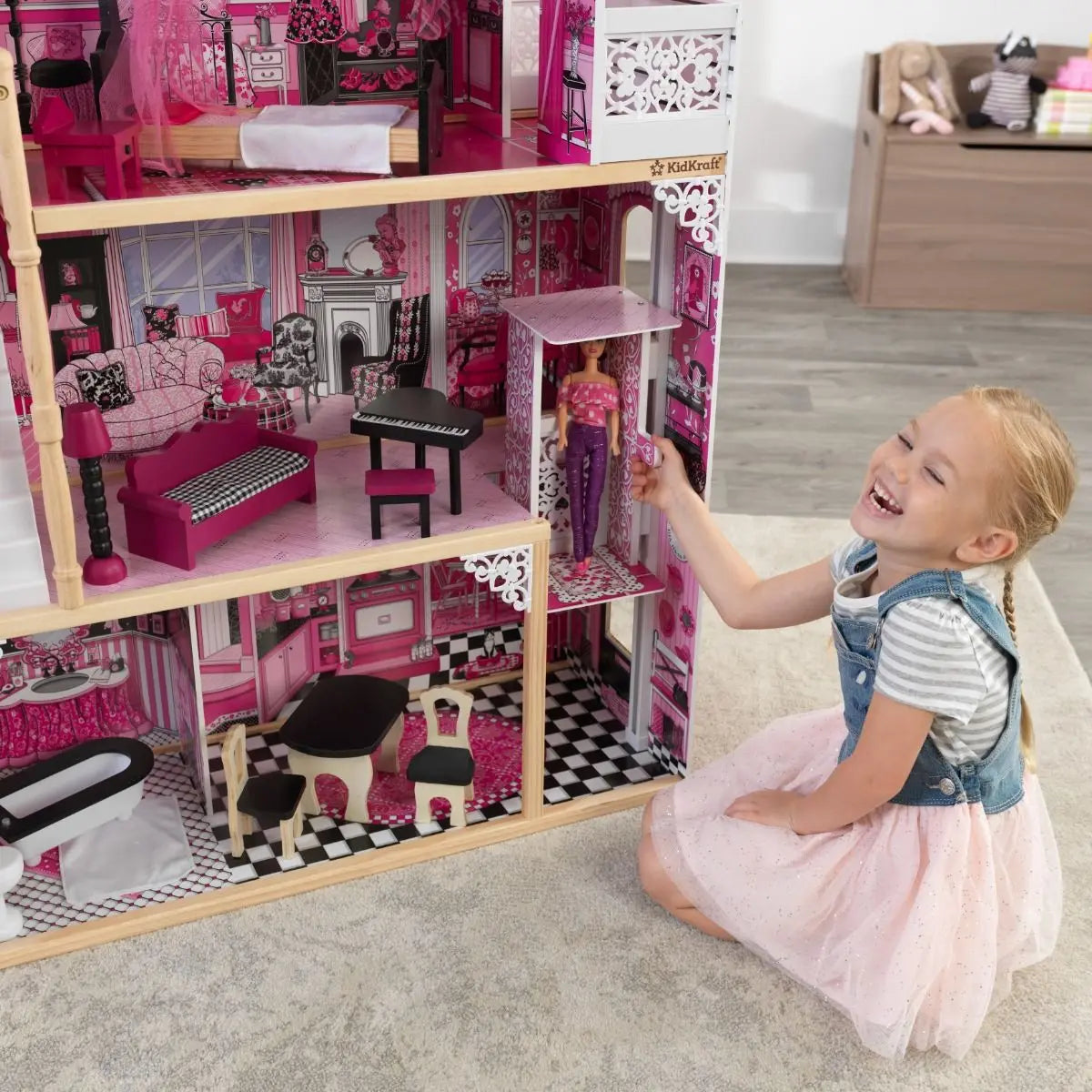 Carolina Stylish Dollhouse - 120cm Height 3 Levels 15 Accessories